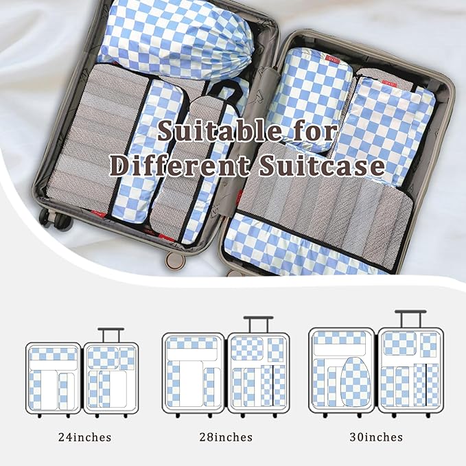 U+U 10 Set Compression Packing Cubes - Ultralight Travel Organizers with Laundry Bag and Cosmetic Bag, Space-Saving Suitcase 
