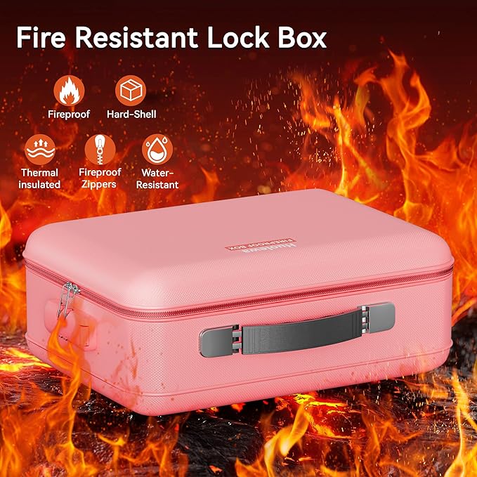 Fireproof Document Box, Hard Case Fireproof Box with Lock, Portable Hard-Shell Fireproof Water Resistant Document Safe for Im