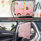 Car Window Shades, 2pcs Magnetic Car Curtains for Side Windows Privacy Full Covers/Half Shade Options, Cute Cartoon Auto Sunshades for Baby Protection Pink