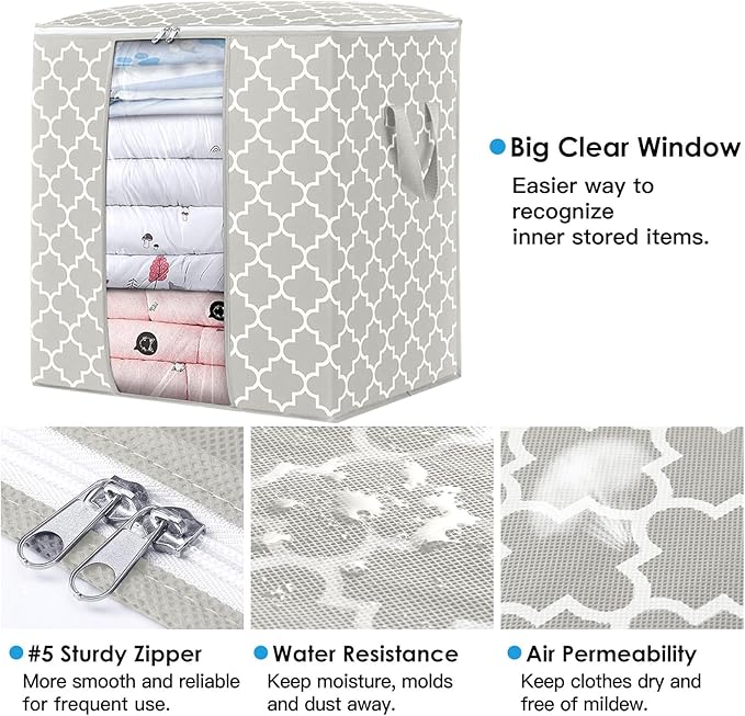 WISELIFE Storage Bags 4 Pack/100L Large Blanket Clothes Organization and Storage Containers for Comforters,Bedding, Foldable 