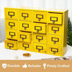 Yellow 16-Slot Wooden Drawer Unit - Country Style Desk Organizer - 20"x3.6”x14” Wooden Storage Box w/ 16 Drawers - Countertop