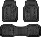 CAR PASS DeepDish Heavy Duty Rubber Floor Mats 3-Piece, Universal M-XL Size Trim-to-Fit Automotive Floor Mats for Truck Van SUV, Durable Waterproof All Weather Car Mats (Solid Black)
