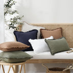 Foindtower Set of 2 Decorative Linen Fringe Lumbar Throw Pillow Covers Boho Farmhouse Cushion Cover with Tassels Soft Accent 