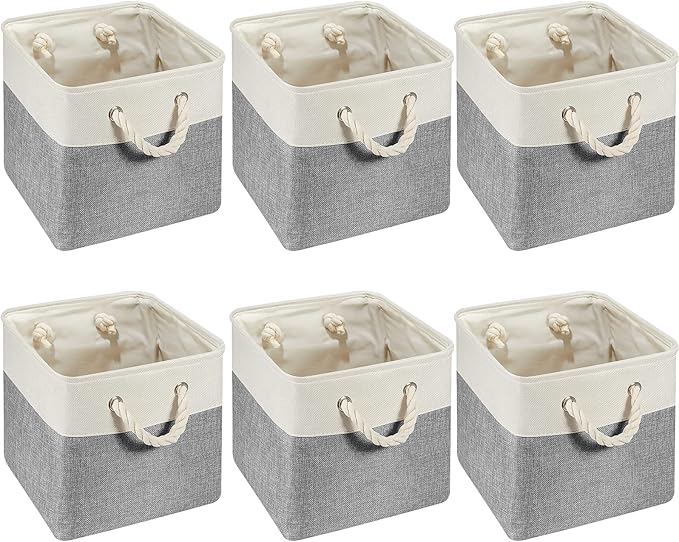 Geiserailie 6 Pcs 11 x 11 Inch Cube Storage Bins Fabric Storage Organizer Bins Foldable Cube Baskets with Sturdy Carry Handle