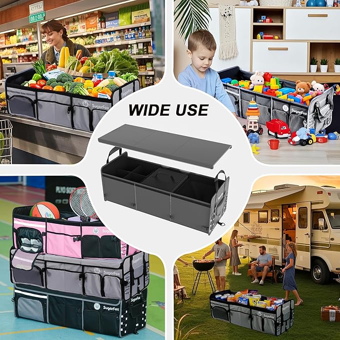 Bold Color Block Trunk Organizer | 95L, 35"x13.8"x11.8" | Dedicated Shoe Storage & 26L Ice Pack | Foldable for SUV/Car/Jeep