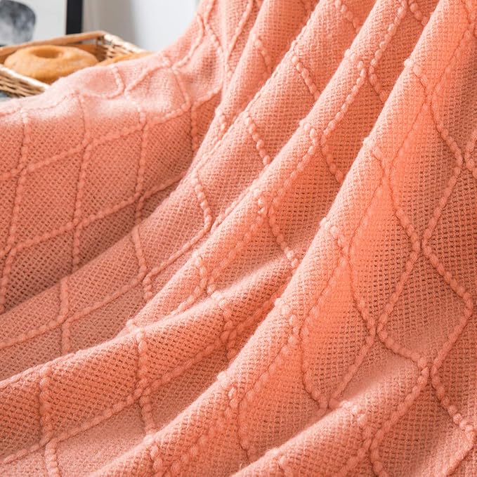 Homiest Decorative Knitted Throw Blanket with Fringe Soft & Cozy Tassel Blanket for Couch Sofa Bed (50" x 60", Coral)
