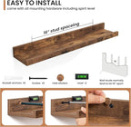 Fun Memories Picture Ledge Shelves Set of 2, 24 Inch Rustic Wall Mounted Floating Shelves with Lip for Home Storage and Décor