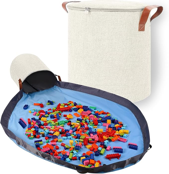 SAM AND MABEL XXL Toy Storage Organizer with Play Mat – 15" x 15" x 16" Storage Bin for Kids' Playroom, Foldable Nursery Fabr
