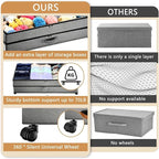 Under Bed Storage with Wheels, 2 Pack 75L Underbed Large Storage Bins with Lid, Adjustable Rolling Storage Containers for Clo
