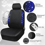 CAR PASS Oxford Bling Diamond Car Seat Covers 2 Front Interior Sets, Waterproof Shining Glitter Sparkly Crystal Universal Arm