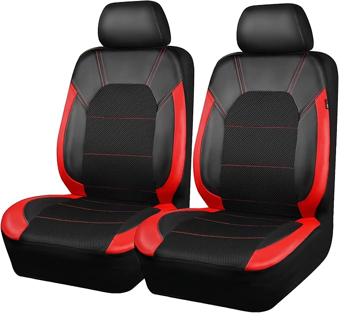 CAR PASS Leather Car Seat Covers Front Seats Only, with Air Mesh Front Seat Covers Breathable, Cool Automotive Seat Covers 2 