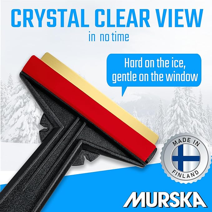 Car Ice Scraper Brass Blade - Fast, Easy & efficient - [ 2 Pack ] Brass Ice Scraper for Car - Ice Scrapers for Car Windshield Ice Scraper - Original Murska from Europe - for Winter - A054-2 Black Red