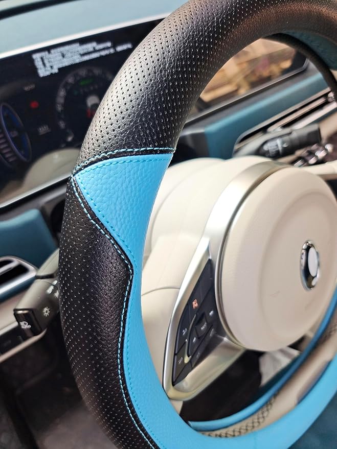 Fashion Cat Ear Leather Steering Wheel Cover Women Girl 15"(38cm) Universal Fit Auto D Shaped Leather Steering Wheel Covers (