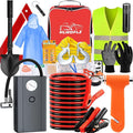 Car Roadside Emergency Kit, Vehicle Truck Safety Emergency Road Side Assistance Kits with Jumper Cables, Red