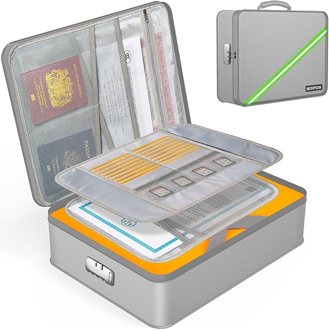 Document Organizer with 5200℉ Heat Insulated, 16.1"x11.4"x4.3" Waterproof and Fireproof Document Box with Lock, Home Strong F