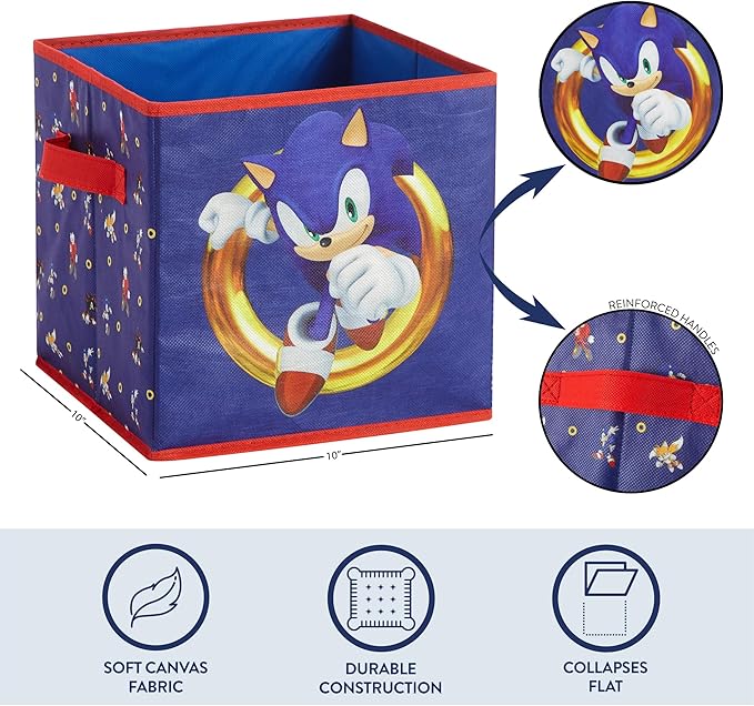 Sonic the Hedgehog Set of 2 Durable Storage Cubes with Handles, 10"x10"x10" Cubes