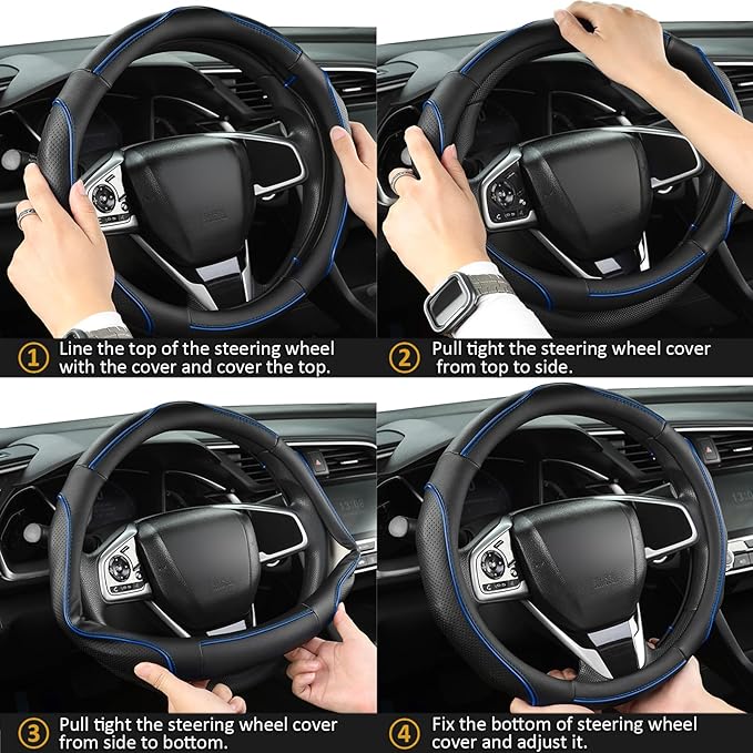 West Llama 3D Leather Steering Wheel Cover for Toyota, Premium Non-Slip Piping Design, Custom Fit for 14.5-15 inch, Stylish &