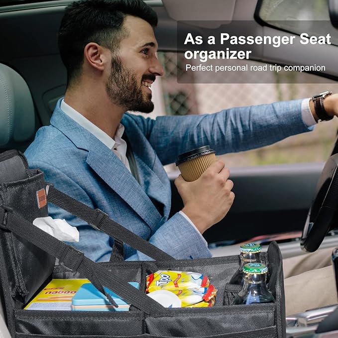 Kids Car Organizer Backseat- Easy-to-Reach Car Organizers and Storage for Back Seat Between Seats with Tissue Box and Side Pockets, Car Travel Accessories for Baby Long Trips with cup Holders