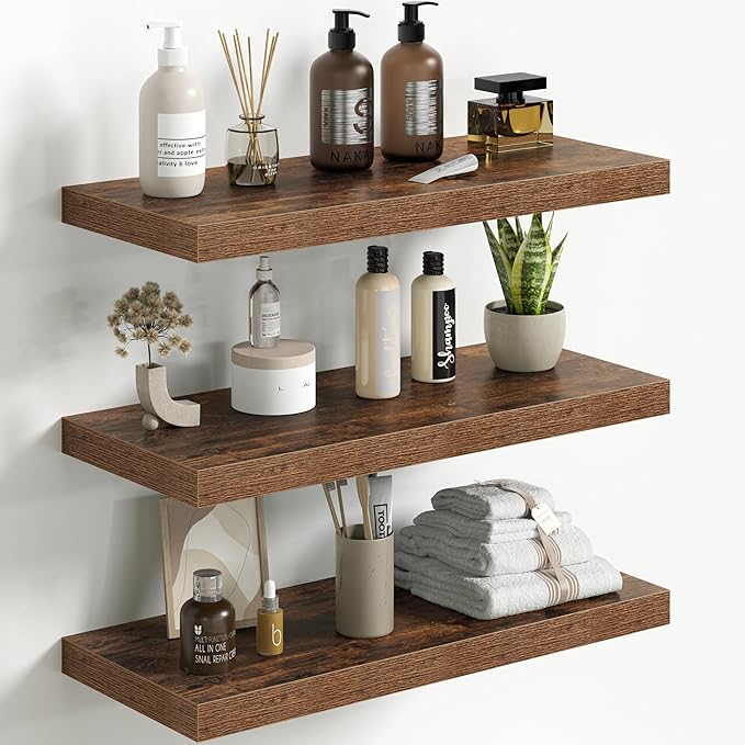 Fun Memories Floating Shelves for Wall 24 Inch Set of 3, Farmhouse Floating Shelves with Invisible Heavy Duty Bracket, 10 Inc