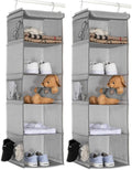 BrilliantJo 5 Shelves Hanging Closet Organizer, 2 Pack Hanging Storage with 6 Side Pockets for Clothes Bags, 43"x12"x12"(Ligh