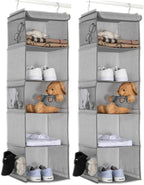 BrilliantJo 5 Shelves Hanging Closet Organizer, 2 Pack Hanging Storage with 6 Side Pockets for Clothes Bags, 43"x12"x12"(Ligh