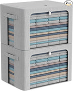 CYhom 2Pack Extra Large Clothes Storage Bins Box - Linen Fabric Foldable Stackable Container Organizer Set with Clear Window 