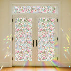 Pink Magnolia Window Privacy Film Rainbow Film Decorative, 3D Static Stained Glass Window Cling for Glass Door Room Wedding Valentines Stickers, 16.9" x 39.4"