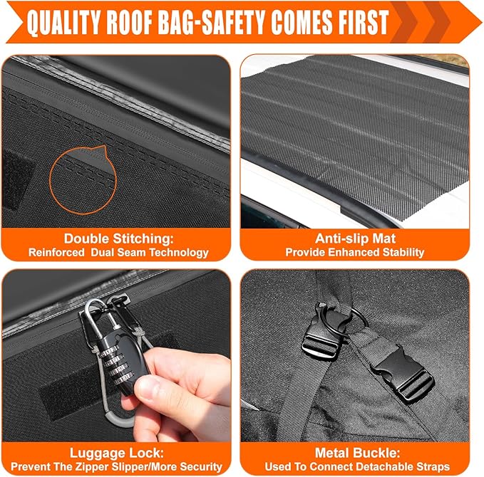 Sailnovo Rooftop Cargo Carrier Roof Bag,15 Cubic feet Soft Waterproof Car Roof Bag fit Cars with/Without Rack, 4 Tie-Down Straps, 4 Door Hooks, Foldable Car Top Carrier for Road Trip Camping Travel