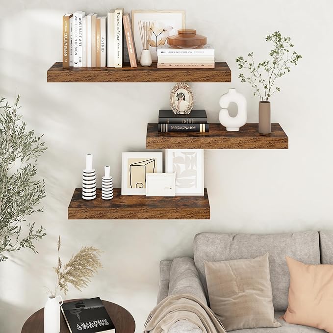 Floating Shelves for Wall, 30" W x 12" D x 2" H, 2 Pack of Long Wall Mounted Engineered Wood Shelves with Invisible Brackets 