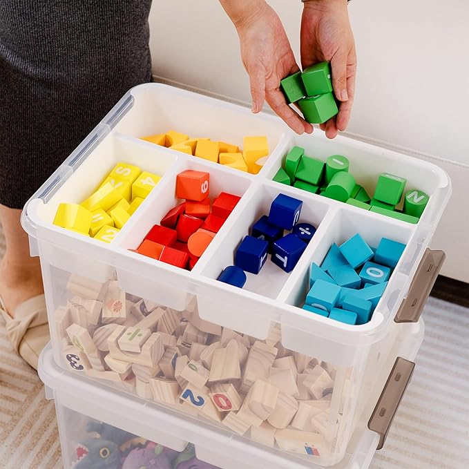 Citylife 32 QT Plastic Storage Bins with Removable Tray Large Stackable Storage Containers for Organizing Craft Storage and S
