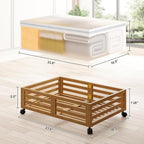 Under Bed Storage Containers With Wheels - 2 Pcs Bamboo Wood Rolling Underbed Shoe Storage Bins With Dust Bags for Clothes Bl