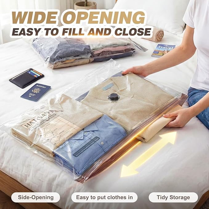 Vacuum Seal Bags for Clothing Travel with Rechargeable Electric Pump, Space Saver Vacuum Storage Bags Travel, Reusable Compre