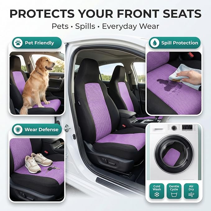 FH Group Automotive Front Car Seat Covers for SUV, Trucks, Sedan and More - Universal Fit Rear Solid Bench Design Interior Ac