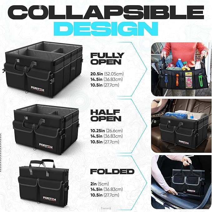 FORTEM Trunk Organizer For SUV Car Trunk Organizer, Foldable Storage, Car Accessories for Women Men, Collapsible Bag, Perfect C
