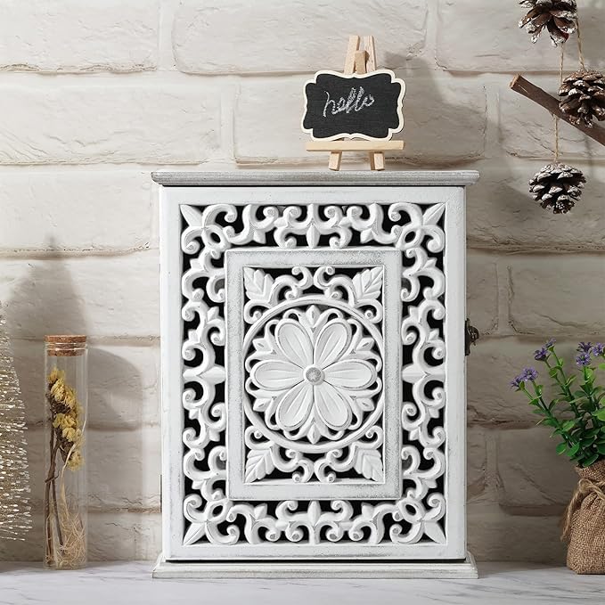 Wooden Key Holder for Wall, Key Box Key Cabinet, Key Hooks Wall Mounted Key Hangers Rustic Decorative Key Rack with 6 Key Hoo