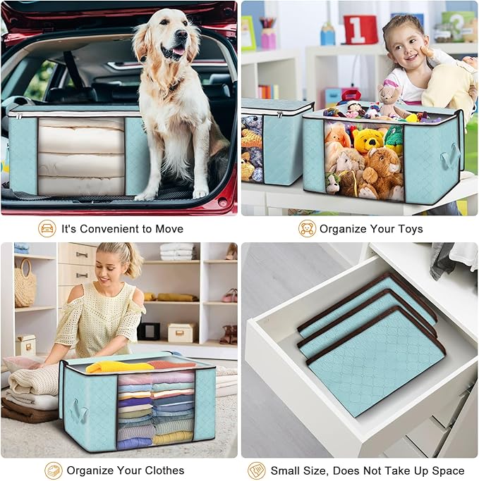 Budding Joy 90L Large Storage Bags, 8 Pack Clothes Storage Bins Foldable Closet Organizer Storage Containers with Durable Han