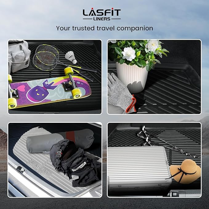 LASFIT Trunk Mat with Backrest Mat for GMC Acadia 2017-2023, All Weather TPE Custom Fit Cargo Mat Trunk Liner with Backrest Mat, Black