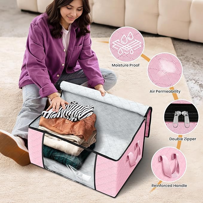 Fab totes 10 Pack Clothes Storage, Foldable Thick Fabric Blanket Storage Bags, Containers for Organizing Bedroom, Closet, Clo