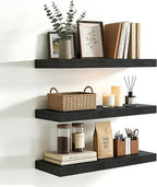 Set of 3 Farmhouse Solid Wood Floating Shelves 22.5 inch Black Wall Mounted Storage Shelves for Bathroom Over Toilet, Bedroom