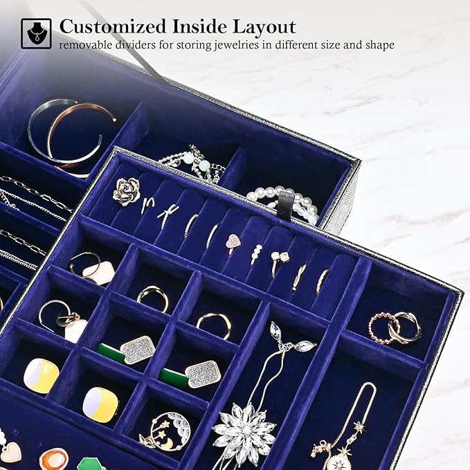 ProCase Jewelry Box for Women, 2 Layers Large Leather Jewelry Organizer Storage Case with Removable Pad for Earrings -Lizardb