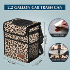 Car Trash Can with Lid Leak Proof Garbage Waterproof Bag for SUV Front Seat Multipurpose Hanging Headrest Collapsible and Portable Storage Mesh Pocket, Leopard Print