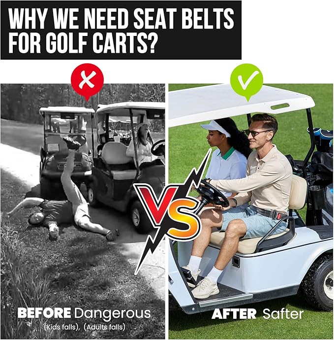 Universal Golf Cart Seat Belt Adjustable, 2 Pack Golf Cart Seat Lap Strap Belts Kit Universal Golf Cart Belt Kit Front Rear for Yamaha UTV EZGO, Club Car, Go Kart Not Include Bolts