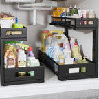 2 Pack 19IN Depth Under Sink Storage Organizer, Large 2-Tier Elegant Mesh Pull Out Shelf for Kitchen and Bathroom Cabinet Org
