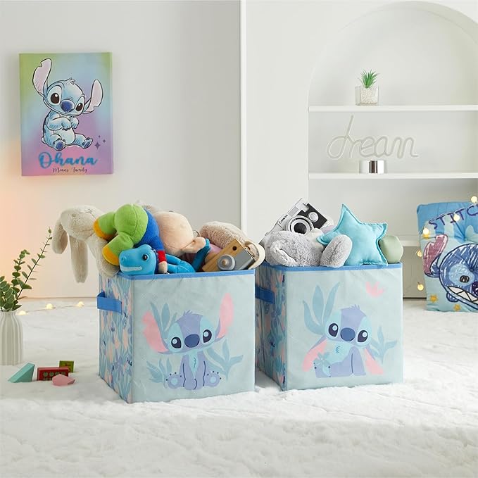 Stitch Storage Cubes Set of 2 Durable Fabric Bins with Handles, 10"x10"x10" Collapsible Cube Organizers