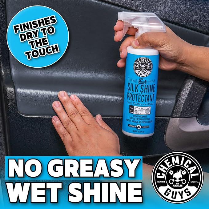 Chemical Guys Silk Shine Tire and Trim Dressing and Protectant – Non-Greasy Vinyl, Plastic & Rubber Spray, Plastic Restorer f