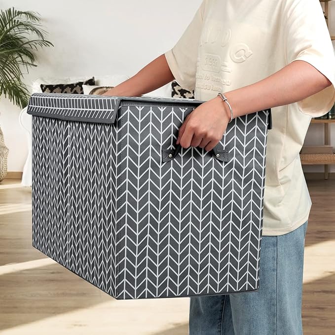 Mayniu Large Toy Box Chest Storage Bins with Lid, Toys Organizers Storage Boxes Basket with Sturdy Handles for Boys, Girls, L