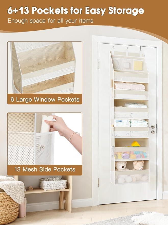 Criusia 2 Pack Over the Door Organizer, 6-Shelf Closet Hanging Storage with 13 Mesh Pockets, 55lbs Capacity Behind the Door S