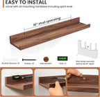 Fun Memories Picture Ledge Shelves Set of 2, 24 Inch Rustic Wall Mounted Floating Shelves with Lip for Home Storage and Décor