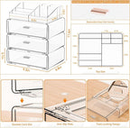 Yieach 4 Tier Clear Acrylic Makeup Organizers with Drawers,Tiered Countertop Make up Storage Organizer for Dresser Top and Ba