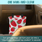 Car Garbage Bag Red Sweet Strawberry Drawstring Car Trash Bag Hanging for Back Seat with Adjustable Buckle Canvas Vehicle Trash Can Easy-to-Install